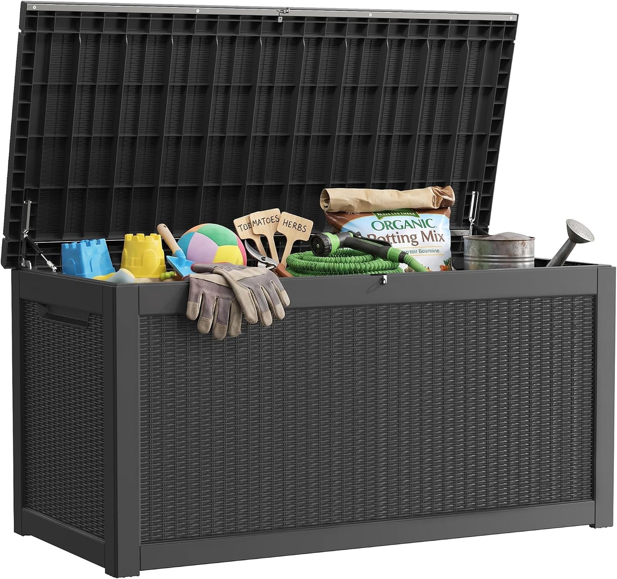 350 Gallon Outdoor Storage Box, Extra Large Waterproof Resin Deck Box with Lockable Lid Storage Bin for Patio Furniture Cushion, Garden Tools, Pool Accessories, UV-Resistant Outside, Black
