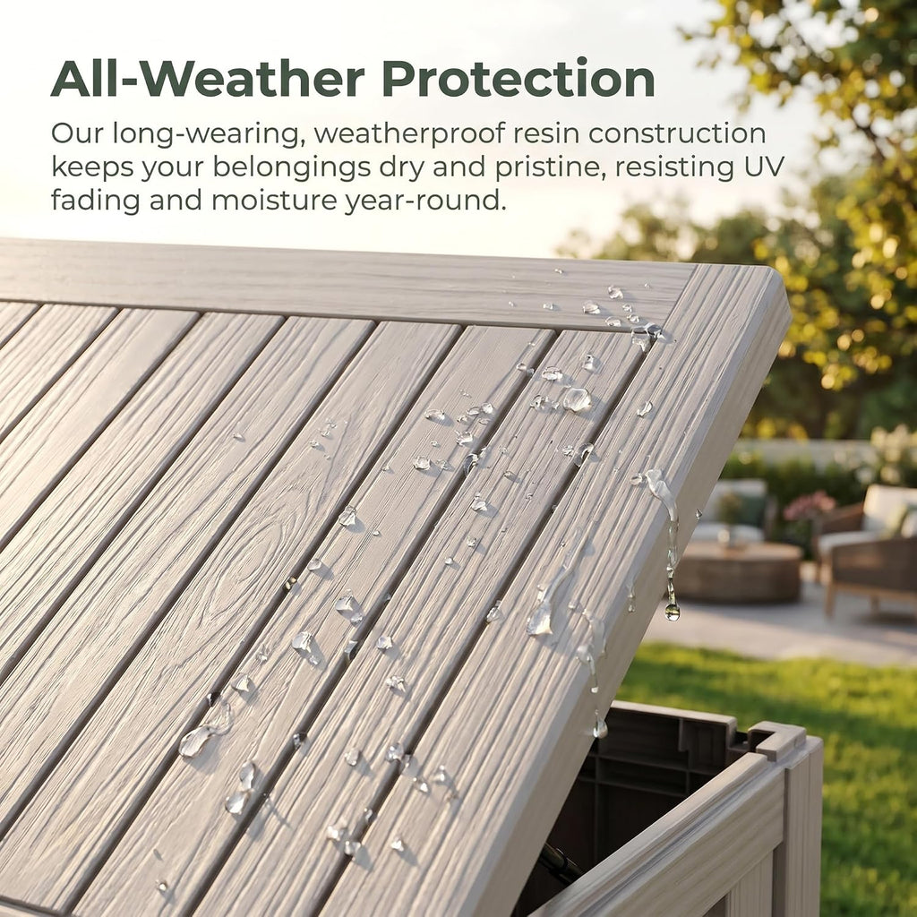 80 gallon deck box, waterproof resin outdoor storage, close-up detail