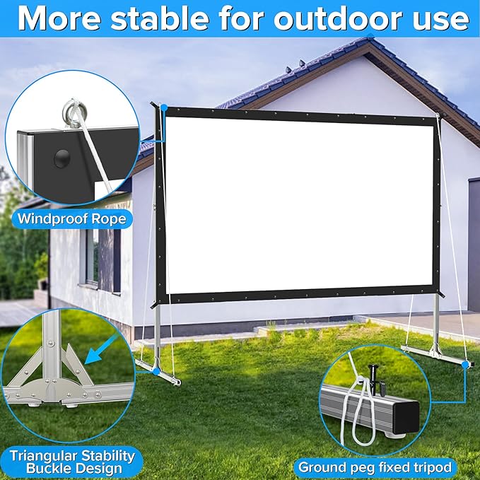 Projector Screen and Stand, JWSIT 110 inch Outdoor Movie Screen-Upgraded 3