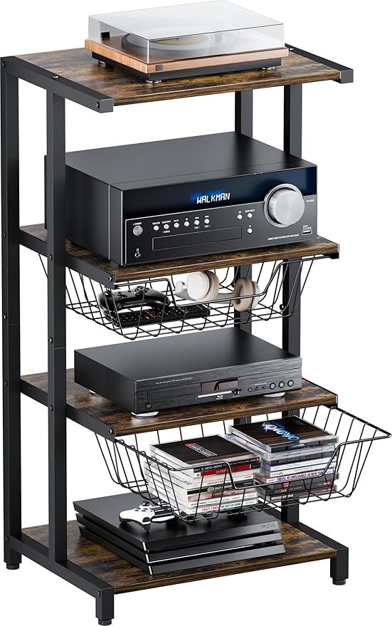 Ardier Media Stand with Two Detachable Baskets, 4-Tier AV Media Stand Corner