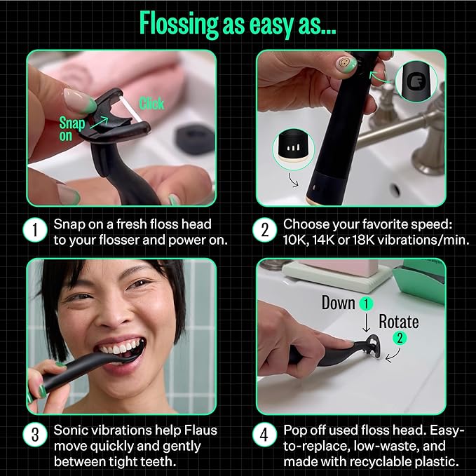 FLAUS Electric Flosser 3 Speeds + 45 Refill Heads Water Flosser Alternative