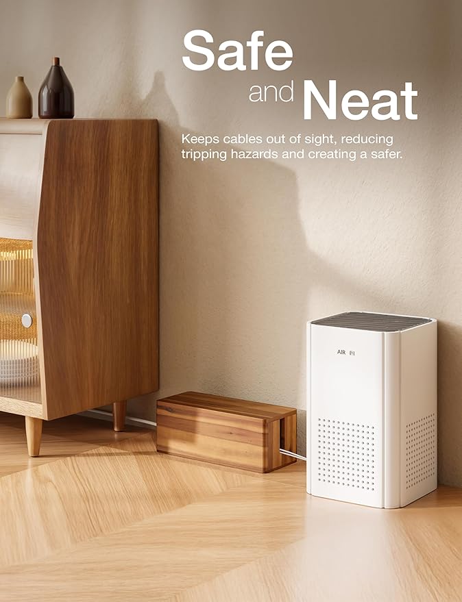 TIDITA Acacia Wood Cable Management Box Round Edge