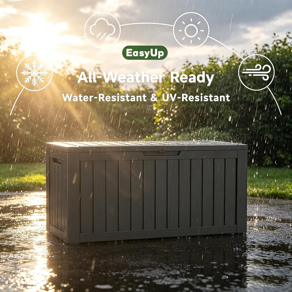 easyup 160 gal deck box waterproof outdoor storage, close-up detail