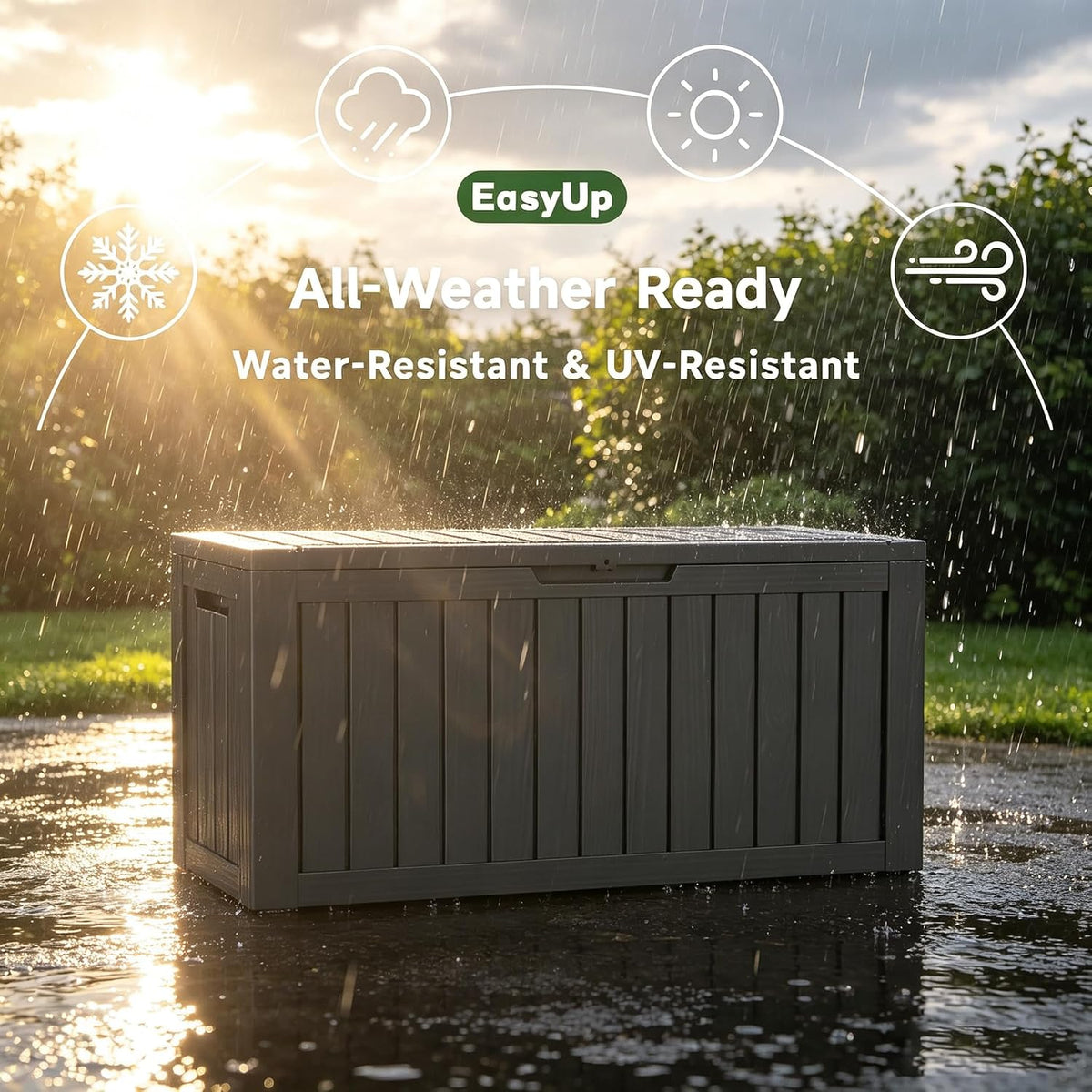 easyup 160 gal deck box waterproof outdoor storage, close-up detail