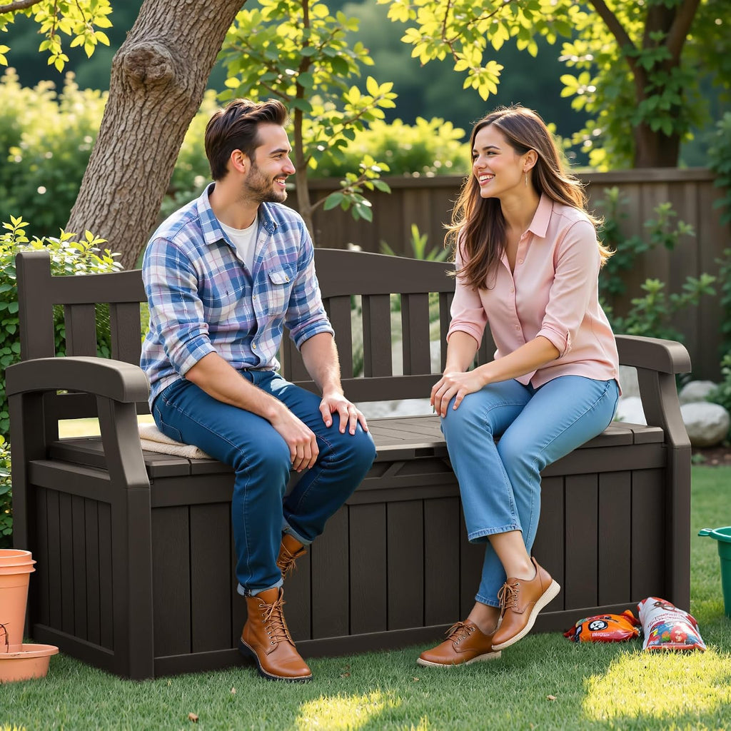 flamaker 80 gallon storage bench, deck box with on a desk or shelf