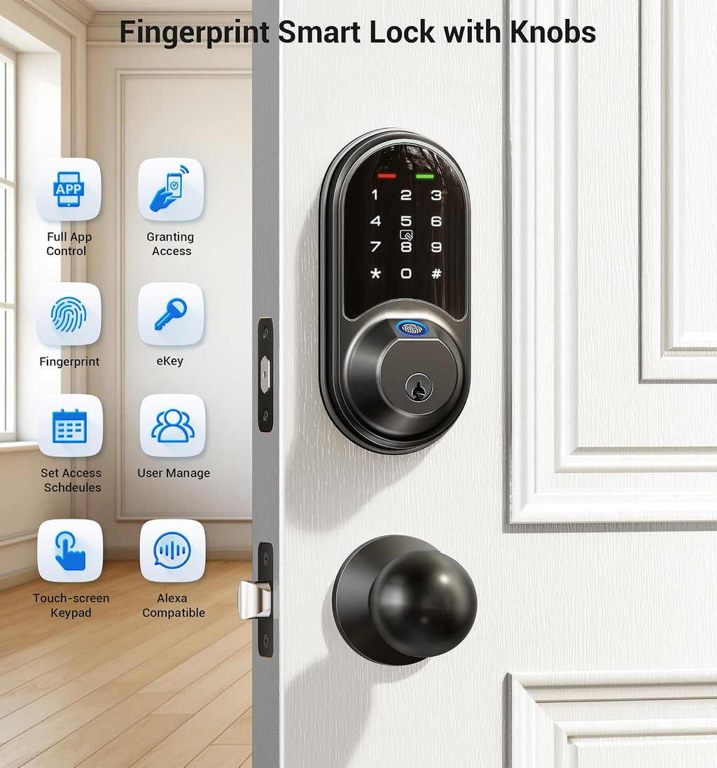 veise rz07c fingerprint smart locks deadbolt 2 knobs, side view