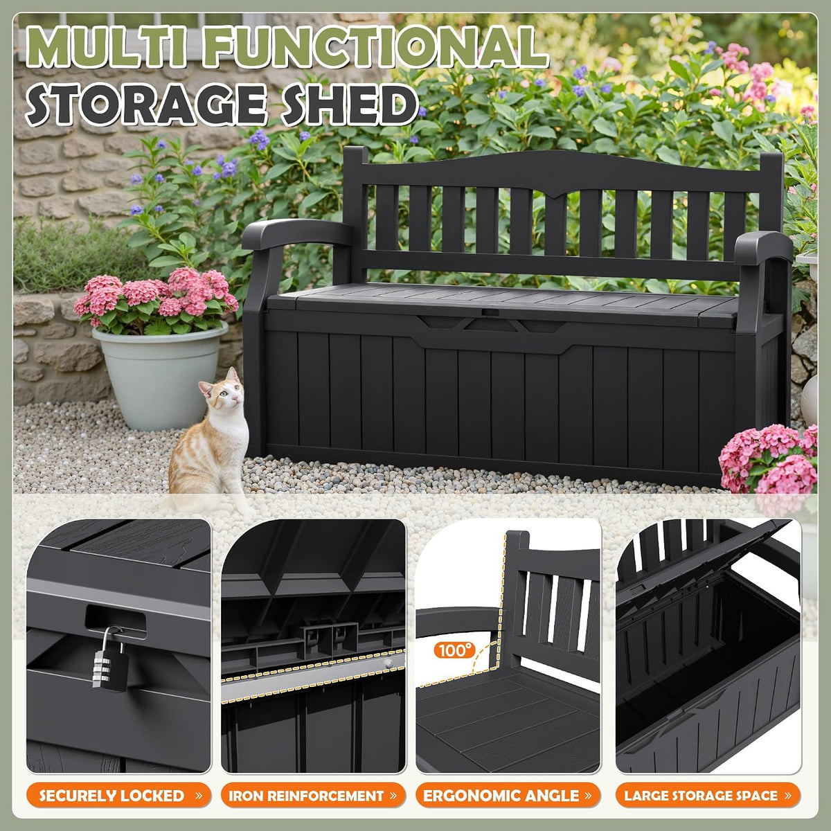 homall 75 gallon outdoor storage benches lockable deck, package contents