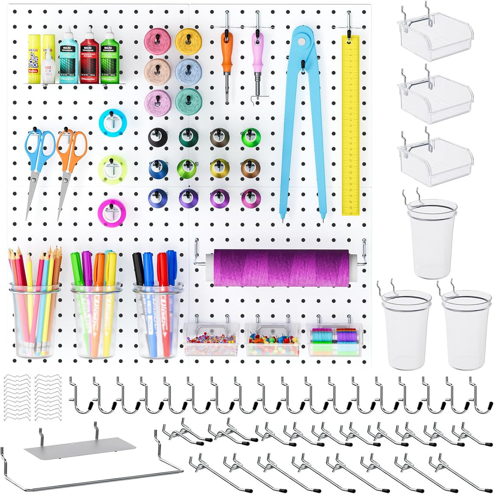INCLY 70PCS Metal Peg Board Kit with 1/4" Pegboard Accessories