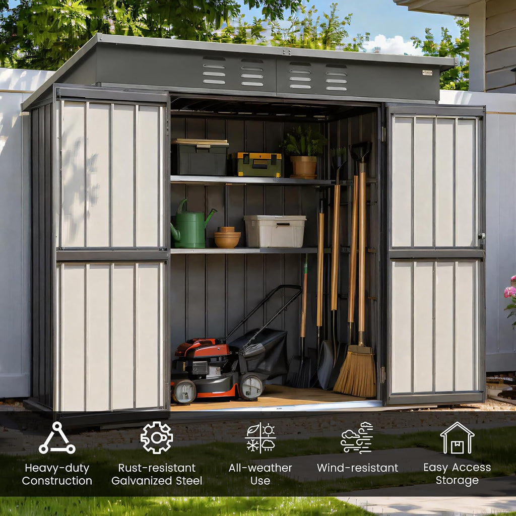 Domi Outdoor Storage Shed 6x4 FT,Metal Outside Sheds&Outdoor Storage Galvanized Steel,Tool Shed with Lockable Double Door for Patio,Backyard,Garden,Lawn