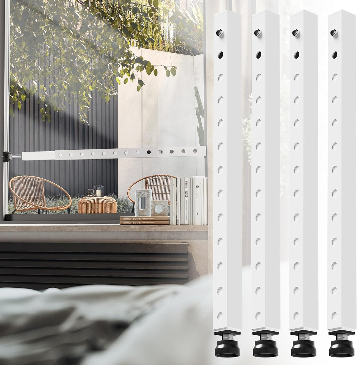 WooFog Window Security Bars Adjustable, Window Bars Security Inside Vertical (4 PCS)