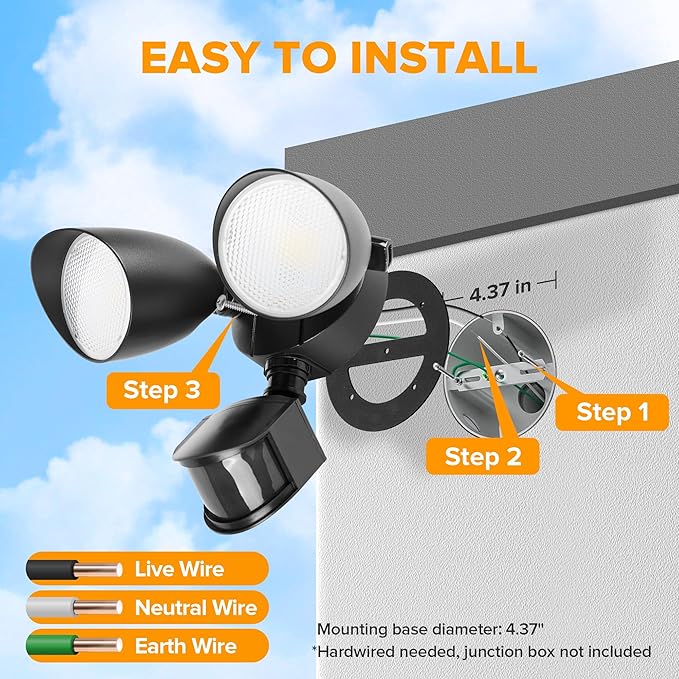 LUTEC 32W 3500 Lumen LED Security Lights Motion Sensor Light Outdoor, 5000K