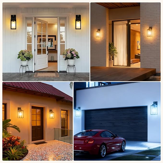 LTBLIGHT 2-Pack Dusk to Dawn Outdoor Wall Lights, Modern Black Sensor Porch