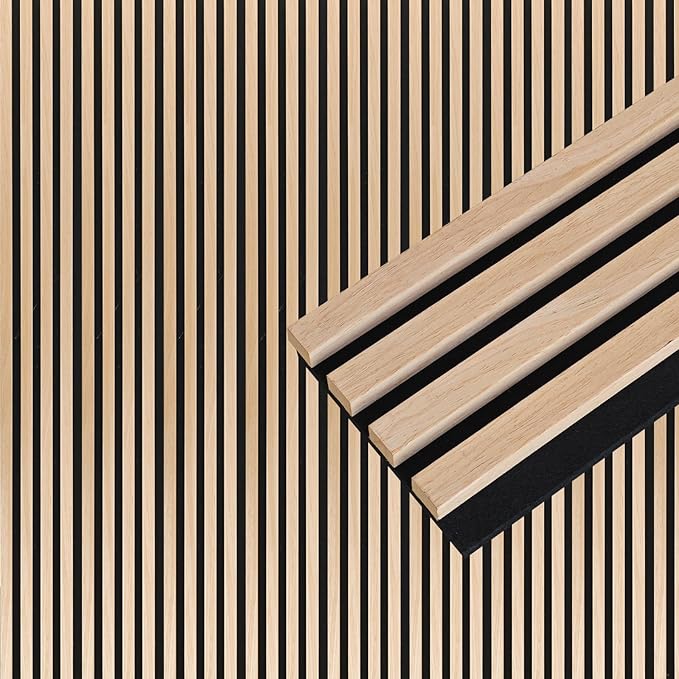 NeatiEase Wood Wall Panels, 9 Feet Acoustic Slat Wall Panels (6-Piece)