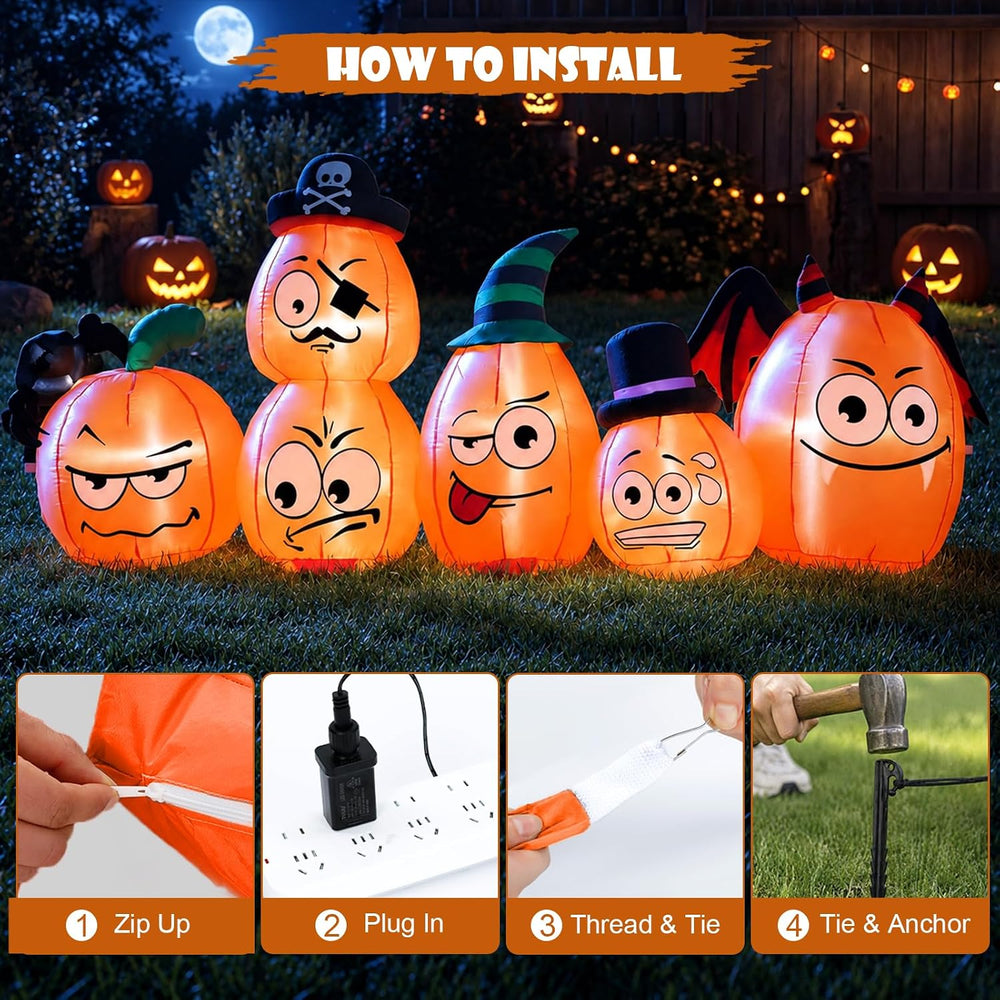 8FT Long Halloween Inflatable Pumpkin Outdoor Decoration Built-in LED Light