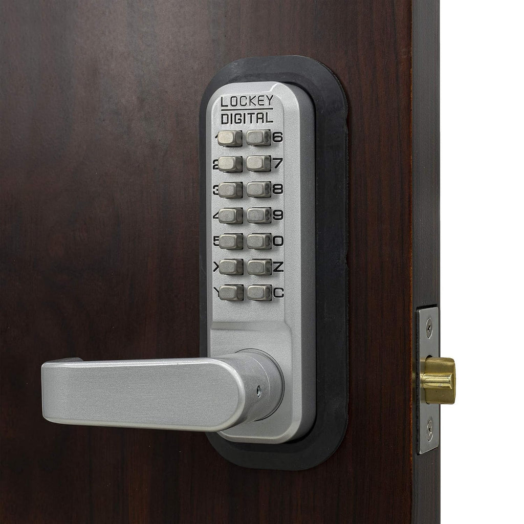 2835mgdc mechanical, keyless lever lock shown in use