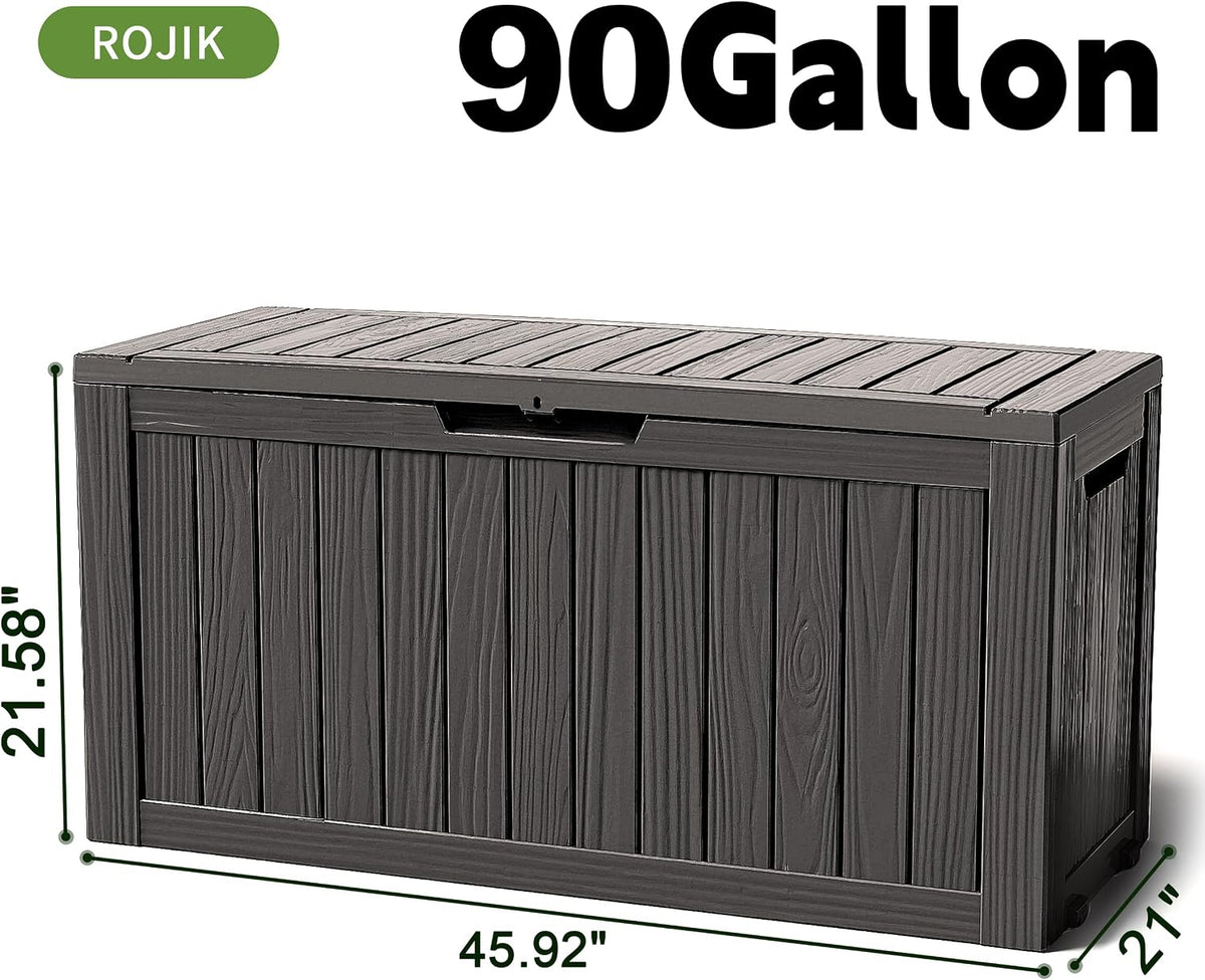 rojik outdoor storage housing deck box - waterproof shown in use