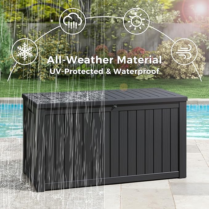 NUNU LAB 151 Gallon Outdoor Storage Box, Resin Large Sturdy Deck Box, Backyard