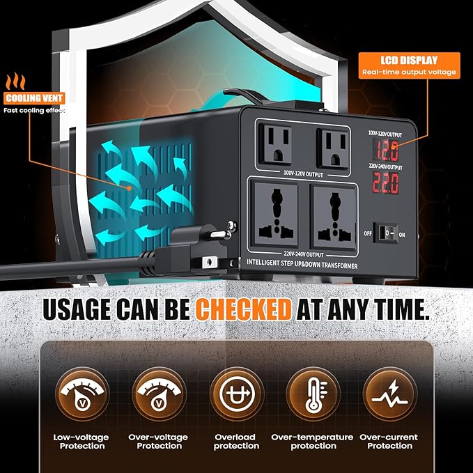 1000W Voltage Converter Transformer Step Up 110V/120V to220V/240V or Step Down