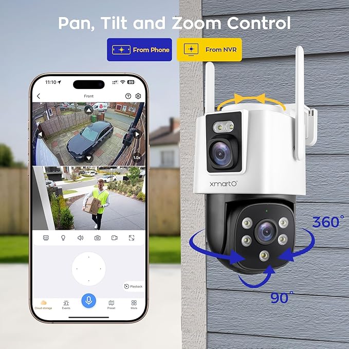xmartO [2-in-1 CAMs 8-View WiFi 6 Mesh PTZ Security Camera System Outdoor