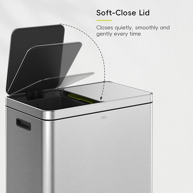 EKO Edison Dual Trash Can for Recycling and Trash, 8+8 Gallons Kitchen Garbage