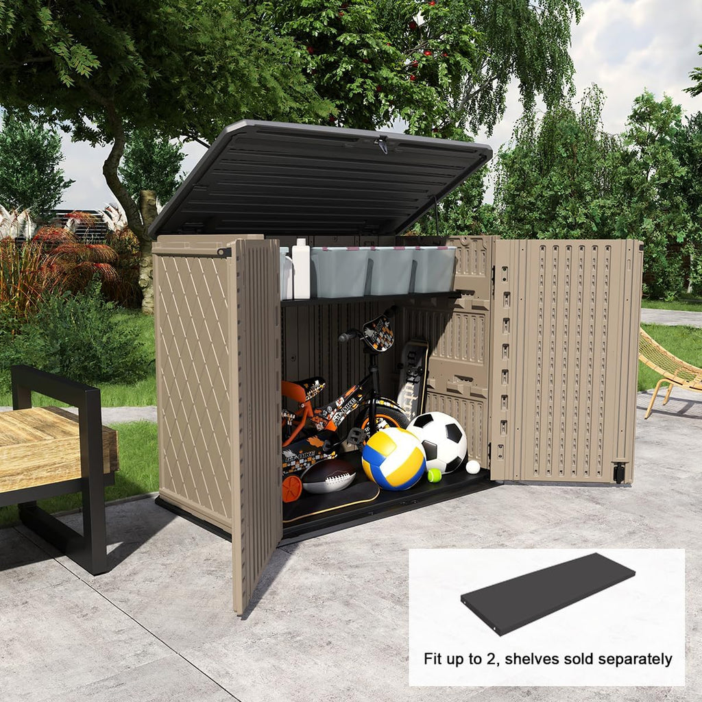 kinying outdoor storage shed - horizontal storage cabinet shown in use