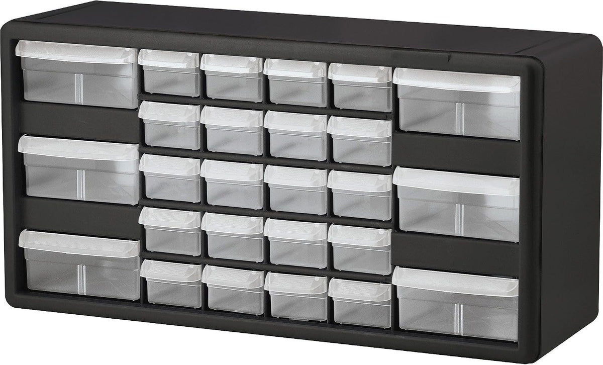 Akro-Mils 10126 Stackable Cabinet,26 Drawers,20"x6-3/8"x10-11/32",Black/Gray