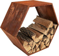 Sunnydaze Steel Outdoor Firewood Rack, 30” W, Hexagon, Bronze