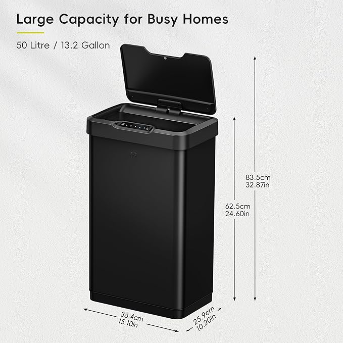 EKO Mirage-T 50 Liter / 13.2 Gallon Touchless Rectangular Motion Sensor Trash