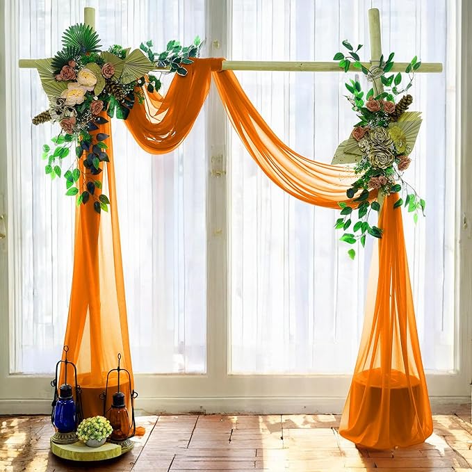 MDS Halloween Chiffon Draping Fabric - 2 Panel, 30" Wide x 30ft Long - Sheer Spooky Arbor & Canopy Drapery for Haunted House Backdrops, Party Ceilings, DIY Costumes & Themed Events - Orange (Pack of 2)