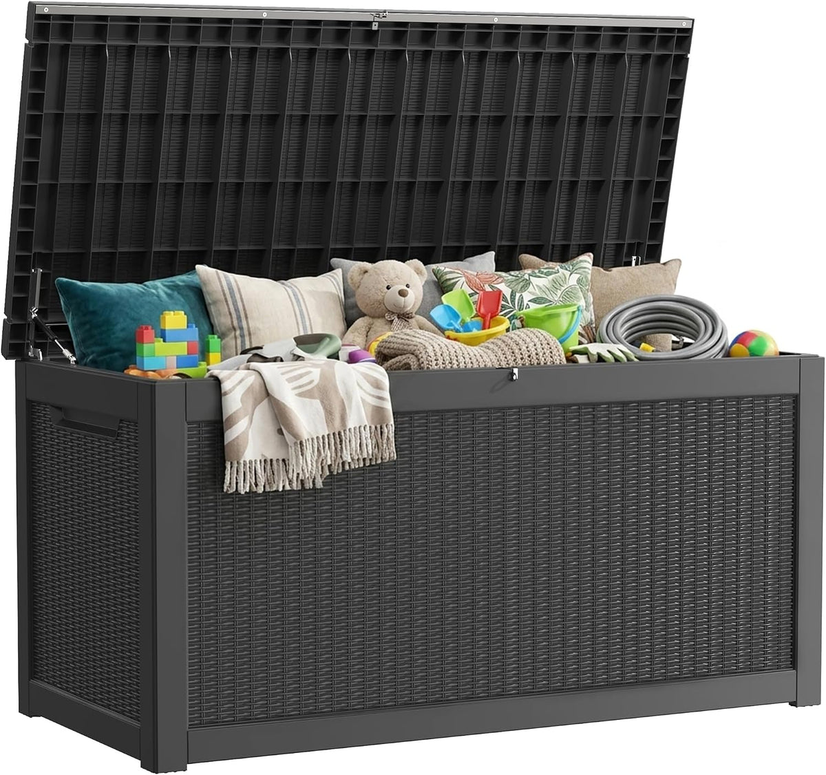 TARKARI 370 Gallon Outdoor Storage Box Waterproof, Resin Deck Boxes with Lockable Lid & UV-Resistant for Patio, Pool, Garden Furniture Cushions & Accessories, Black