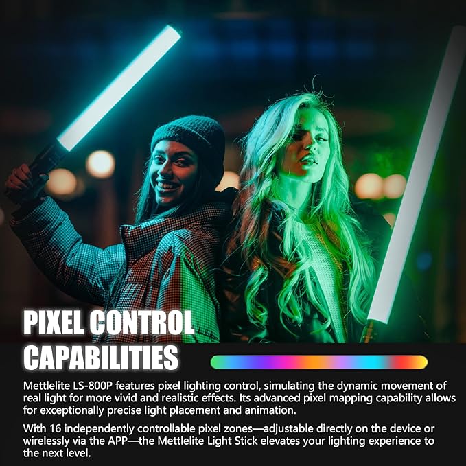 Mettlelite LS800P RGB Pixel LED Light Stick, Handheld Full Color RGBWW