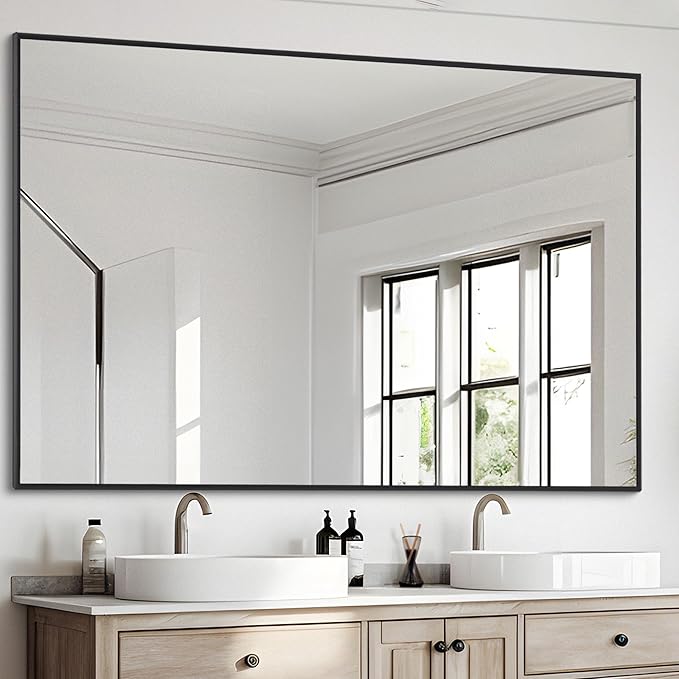 Black Bathroom Mirror for Wall, 36x48 Inch Rectangle Mirrors