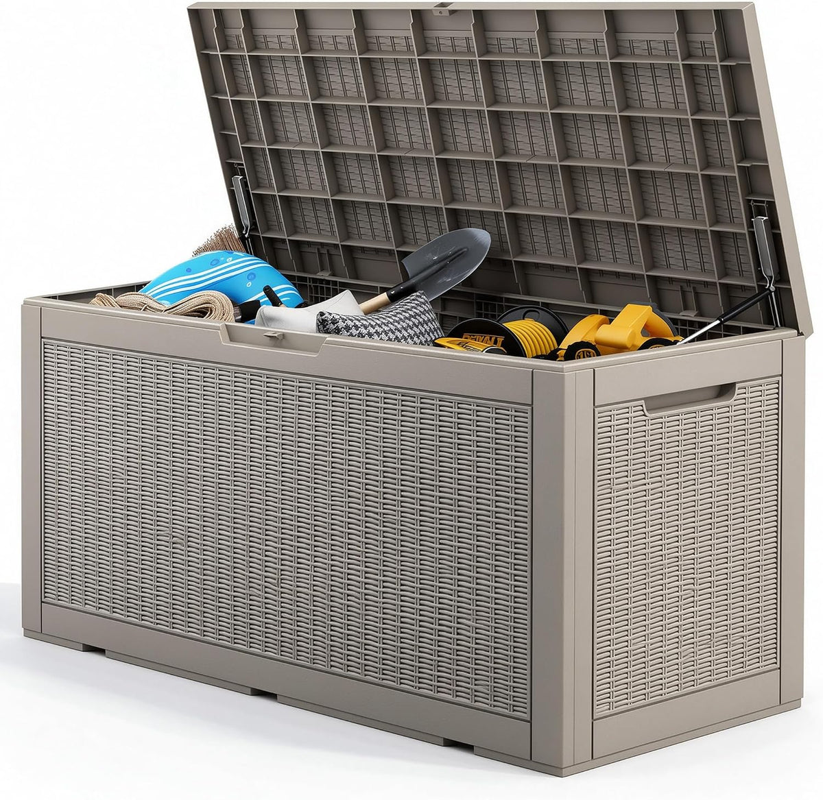 130 Gallon Deck Box,Lockable Outdoor Storage Box Gas Lift,Waterproof,Grey