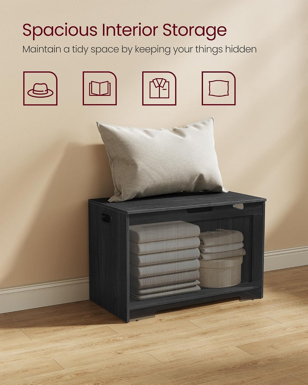 vasagle storage chest, 29.9 inches width bench with showing dimensions