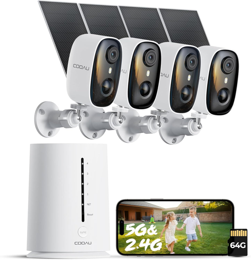 COOAU 4MP/2.5K Security Cameras Wireless Outdoor, 30% Faster Solar Charging