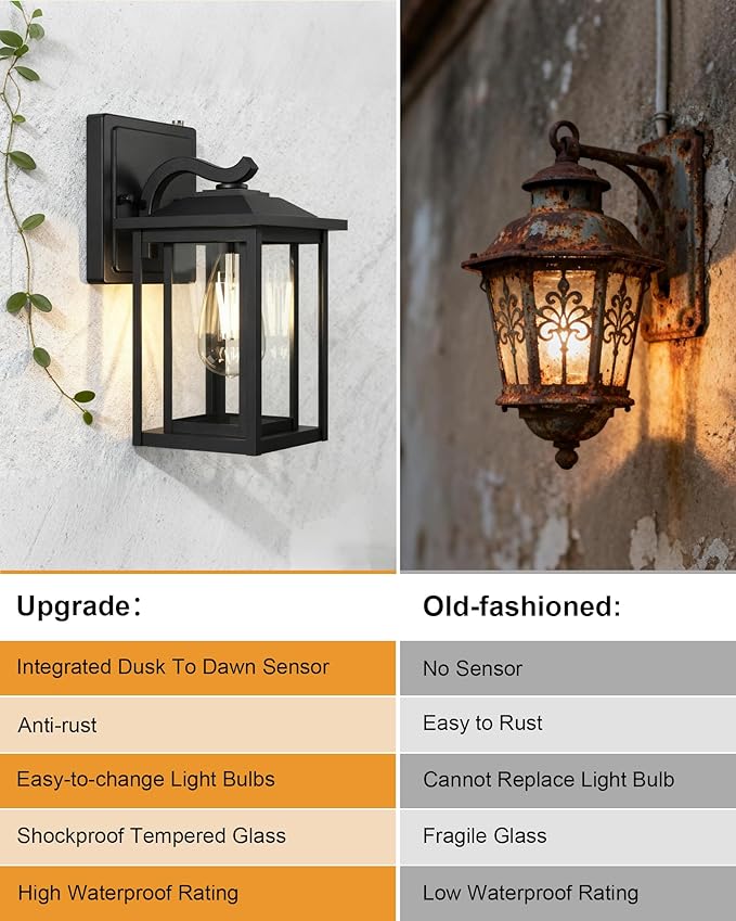 LTBLIGHT 2-Pack Dusk to Dawn Outdoor Light Fixtures, Modern Black Sensor Porch