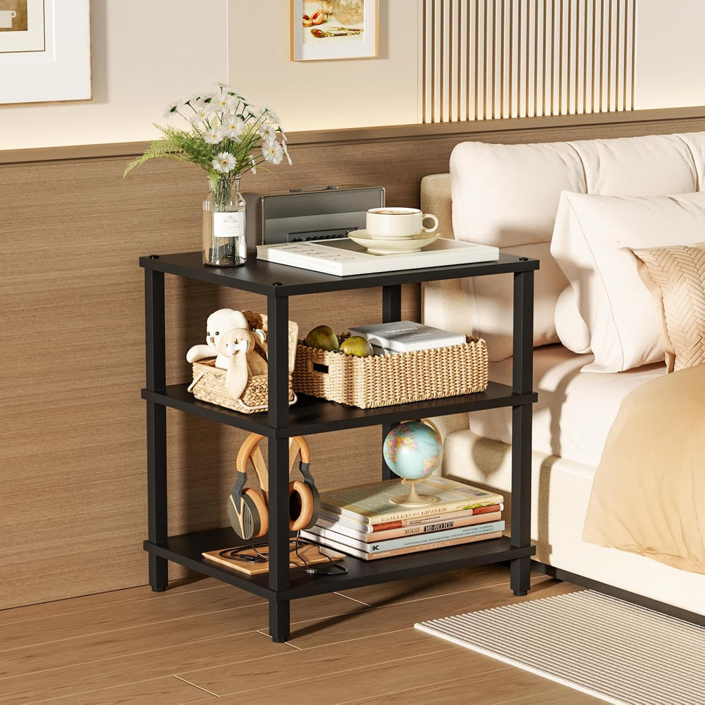 LELELINKY 3-Tier AV Media Player Stand, Stereo Cabinet, Modern Stereo Cabine,Game Console Shelf,Wooden TV Stand,Multifunctional Entertainment Center, Suitable for Home, Conference Room, Black