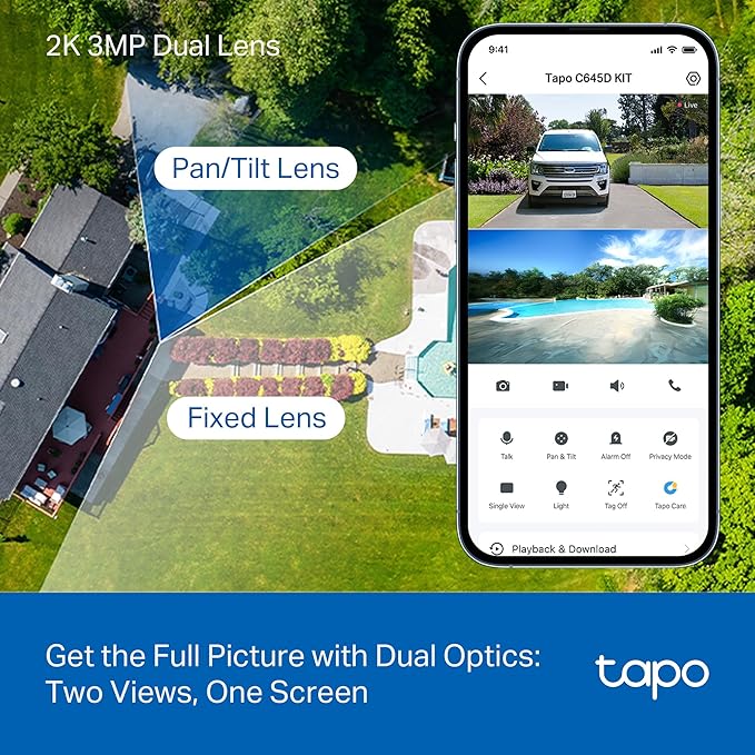Tapo 2K Dual Lens Pan/Tilt Security Battery Camera Wireless w/Solar Panel