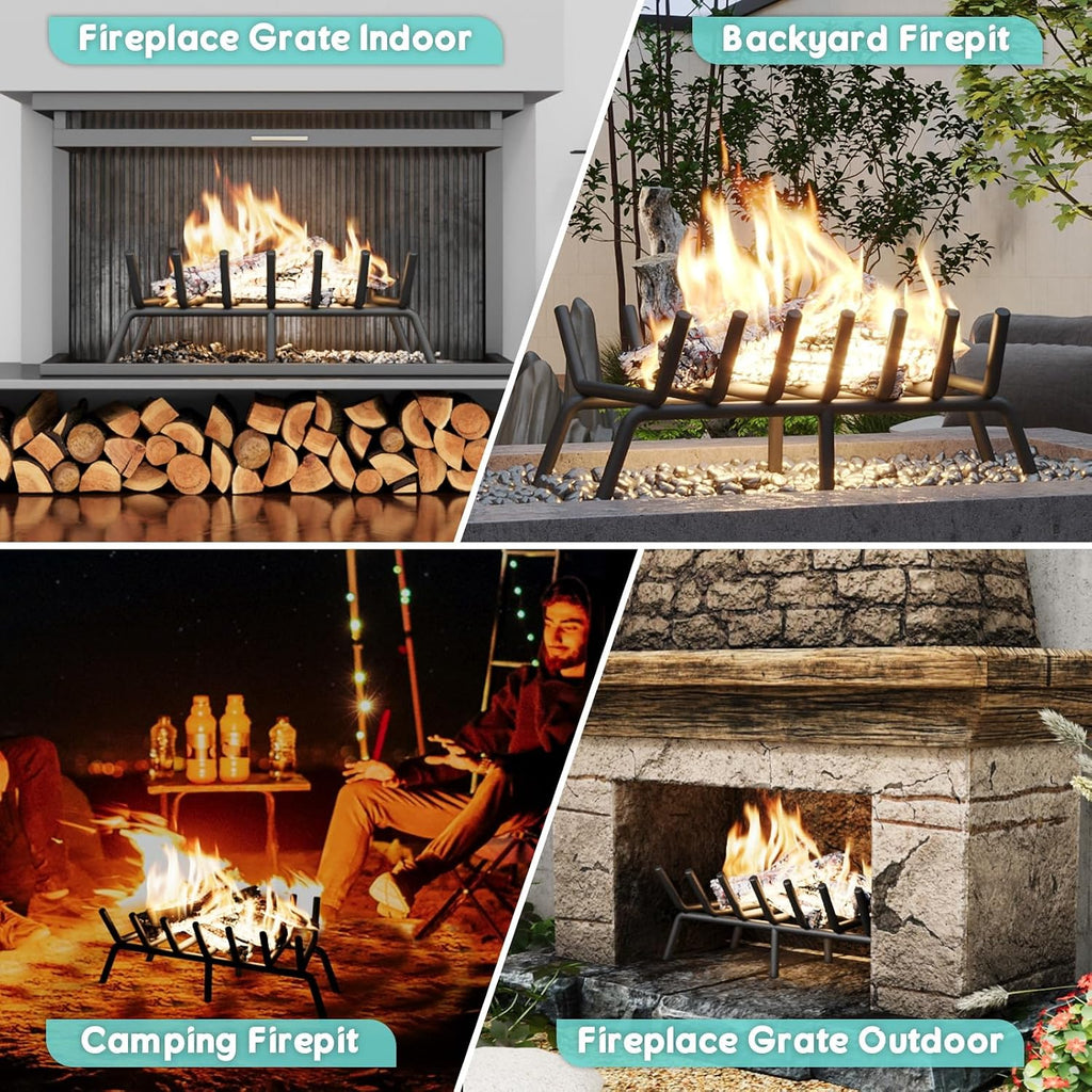 30-Inch Fireplace Grate, Heavy Duty 7-Bar Log Rack Holder
