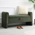 52" Upholstered Storage Bench, Green, Armrests, Wood Frame