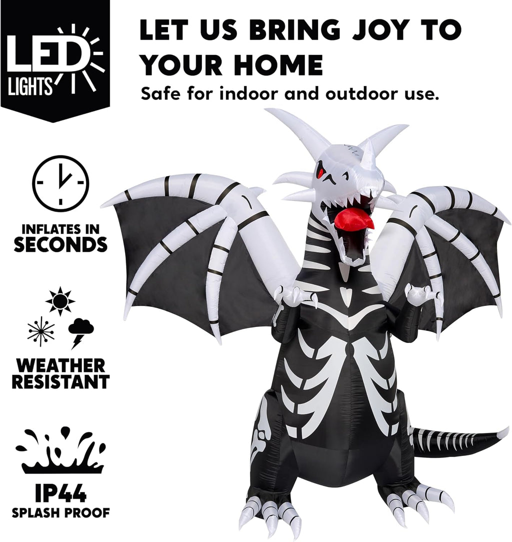Joiedomi 8 FT Tall Halloween Inflatables Outdoor Skeleton Dragon Decoration, Blow Up Yard Decoration Inflatable Skeleton Dragon, Scary Halloween Decorations with Red LED Eyes for Lawn Garden Decor