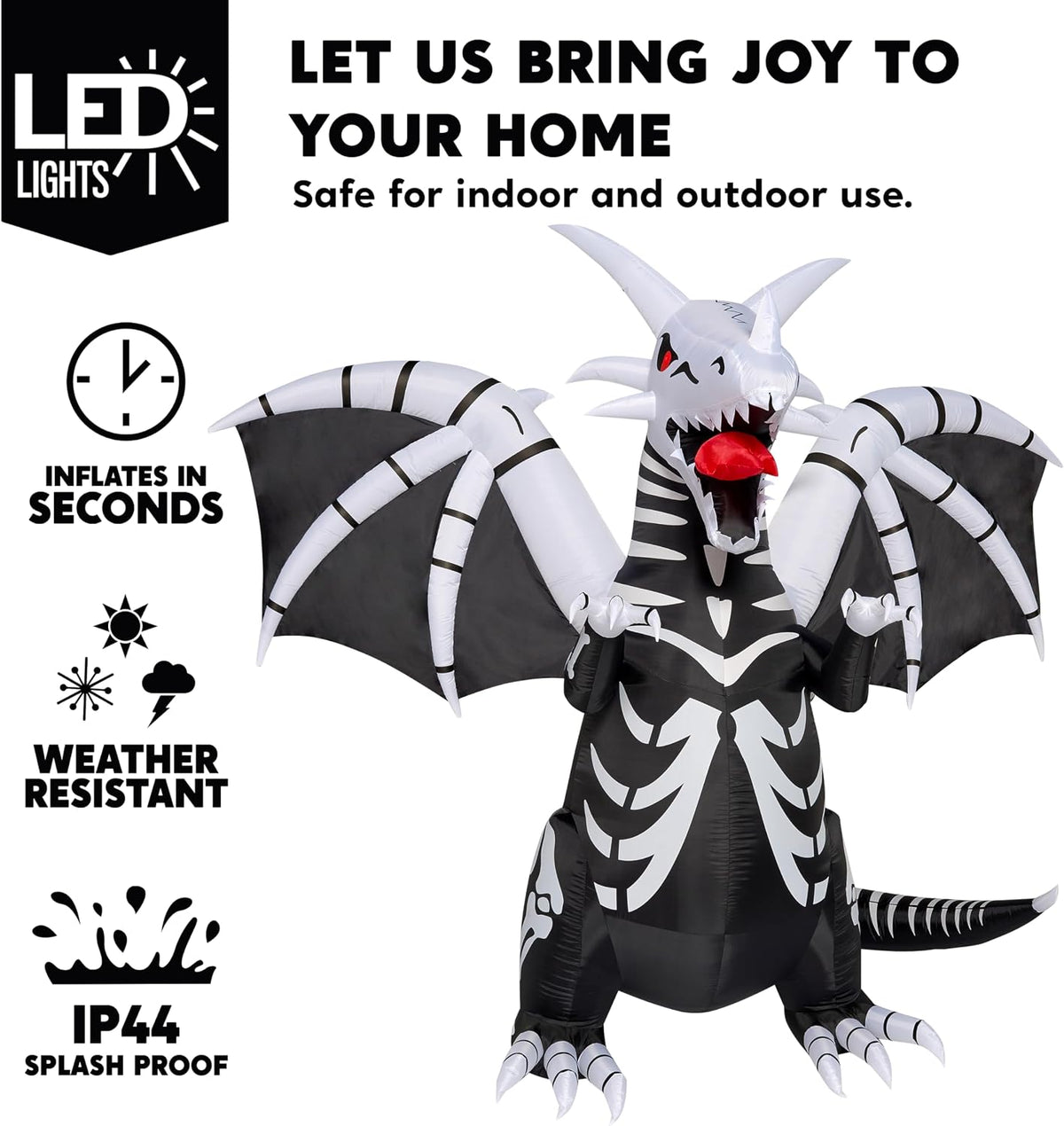 Joiedomi 8 FT Tall Halloween Inflatables Outdoor Skeleton Dragon Decoration, Blow Up Yard Decoration Inflatable Skeleton Dragon, Scary Halloween Decorations with Red LED Eyes for Lawn Garden Decor