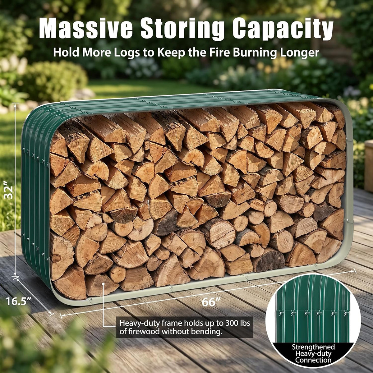 66" cuboid metal sheet firewood rack outdoor or, side view