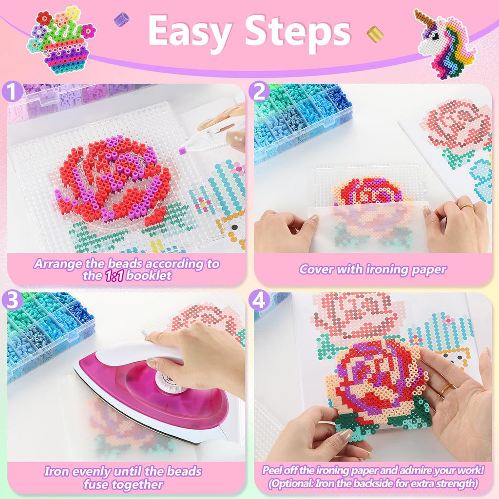Zefy Fuse Beads Kit 92 Colors 19200 Pcs Melting Beads 5mm Beads Craft Kit