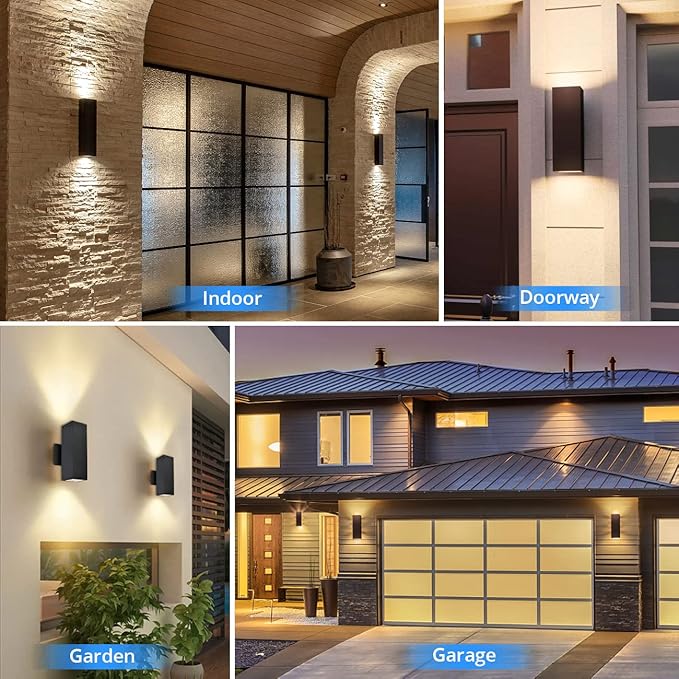 wowlite Outdoor Wall Lights Dusk to Dawn Sensor, 2700K Warm LED Up Down Sconce (2 Pack)