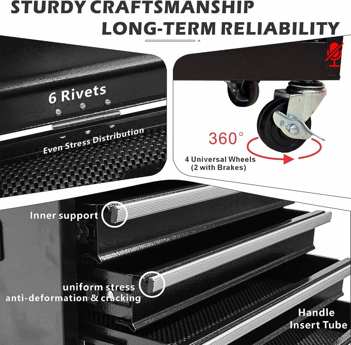 5-Drawer Rolling Tool Chest with Lock, 2-in-1 Detachable Metal