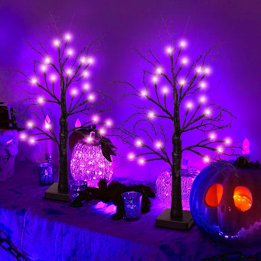 Halloween Decorations Indoor 2 Pack 24 Inch Halloween Black Tree with 24 Purp...