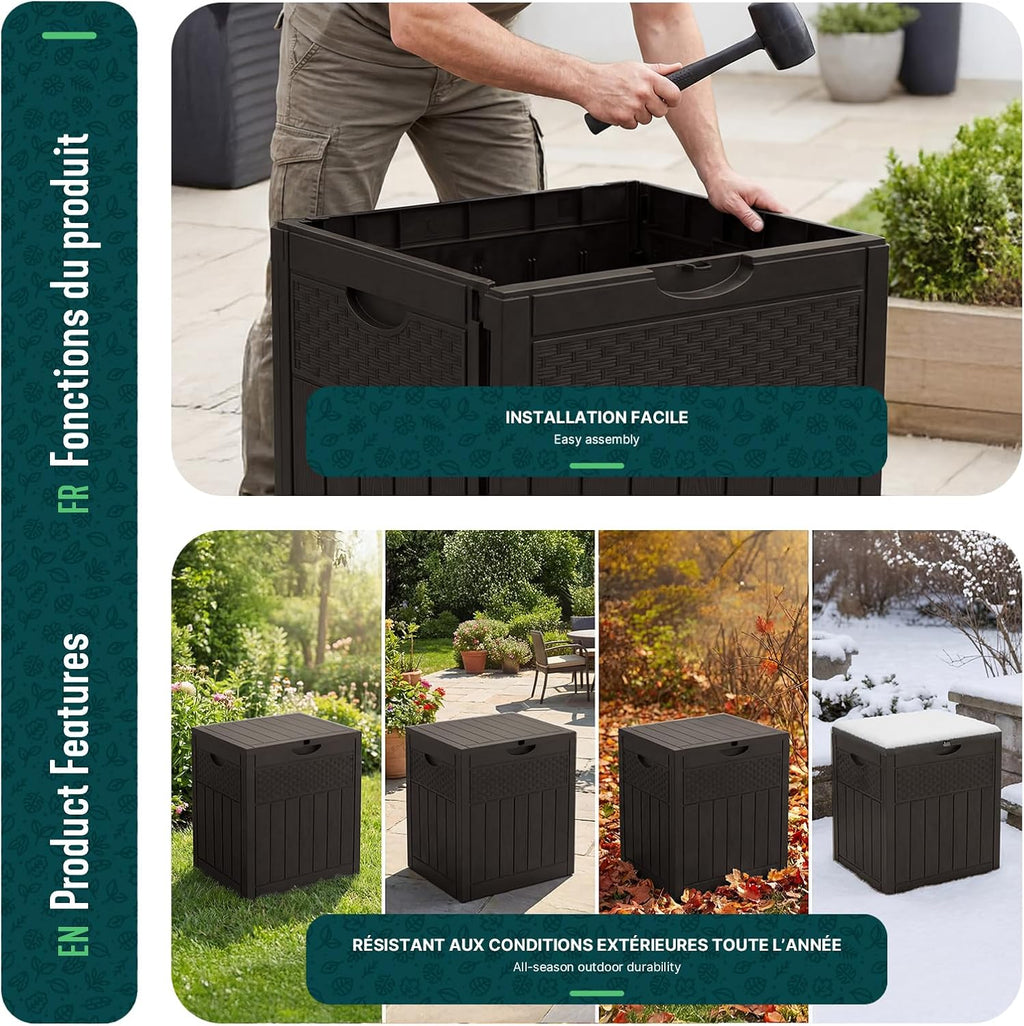 vounot® 126l outdoor storage box with lid, lockable on a desk or shelf