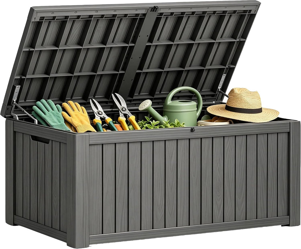 Fancyango 220 Gallon Large Outdoor Storage Deck Box Waterproof, Grey