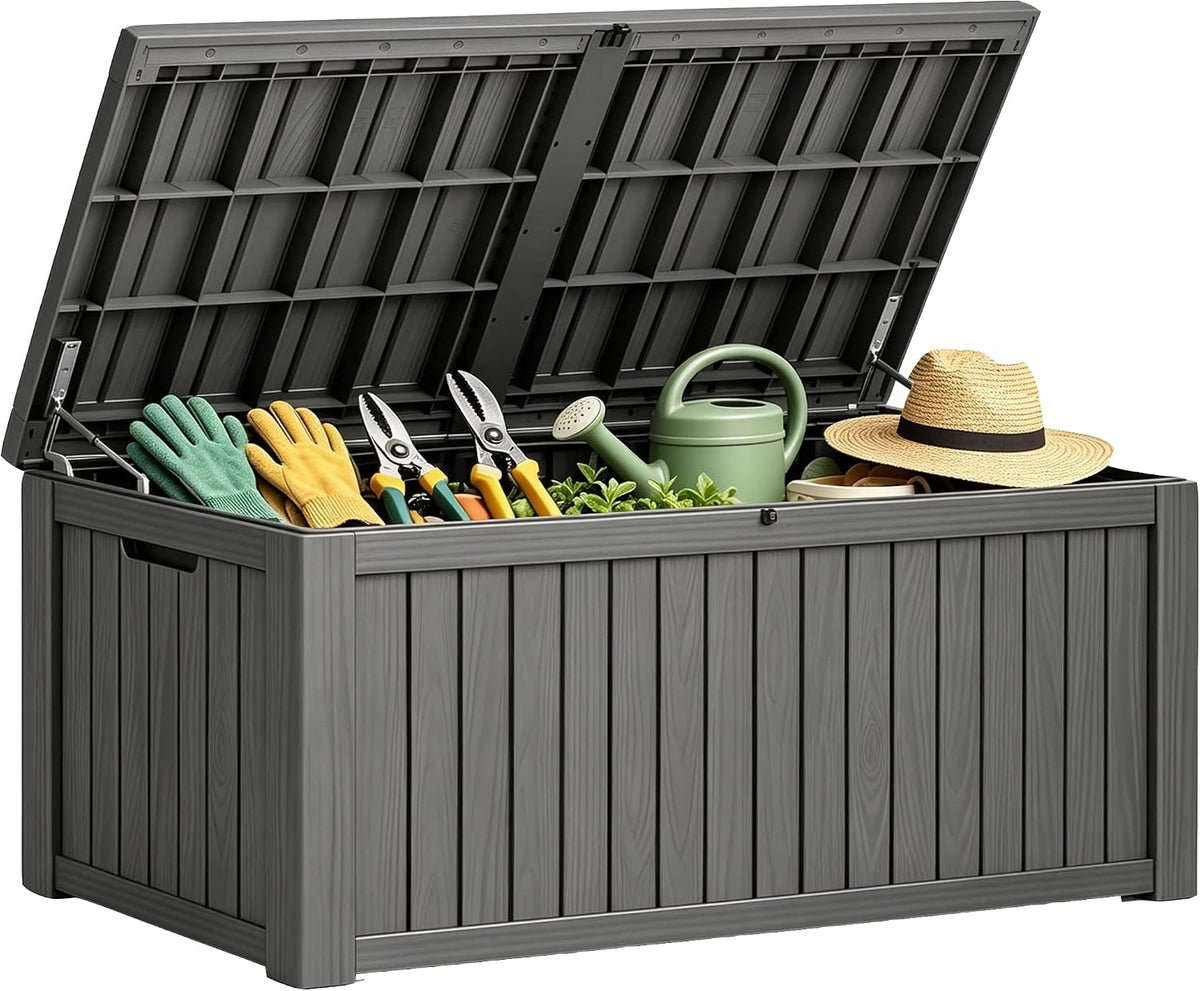Fancyango 220 Gallon Large Outdoor Storage Deck Box Waterproof, Grey